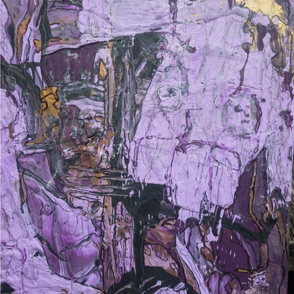 Misery, medium size, textured, with gold color, purple, sad, depressed painting. - Picture 9 of 11